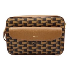 Bally Pennant Daniel Shoulder Bag Leather PVC Crossbody Brown Used Authentic
