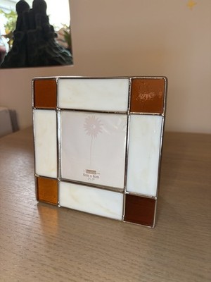 Buntglas Bilderrahmen Vintage Bleiopal Weiß & Bernstein Orange Quadratisch 5,5''
