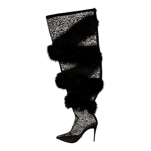 Jennifer Le Runway Mesh Animal Print Boots