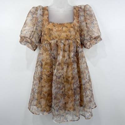 En Saison La Raque Babydoll Mini Dress L Marigold Dainty Cottagecore Sheer Fairy