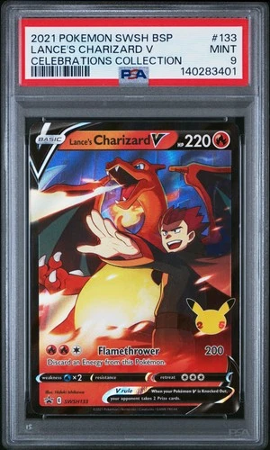 2021 POKEMON SWSH BLACK STAR PROMO CELEBRATIONS COLL LANCE'S CHARIZARD V PSA 9