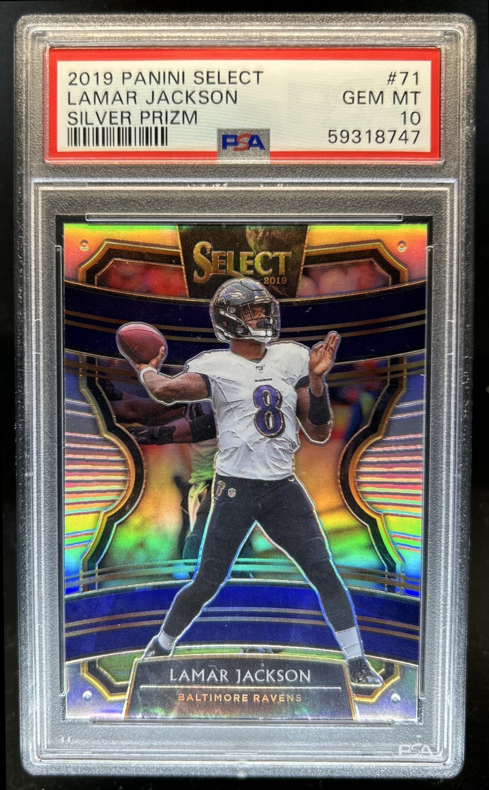 2019 Panini Select Lamar Jackson Silver Prizm Concourse #71 Ravens PSA 10 view 1