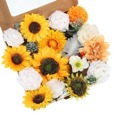 Artificial Flowers Combo Silk Mix Fake Flowers with Stems Faux Flower Set Yellow