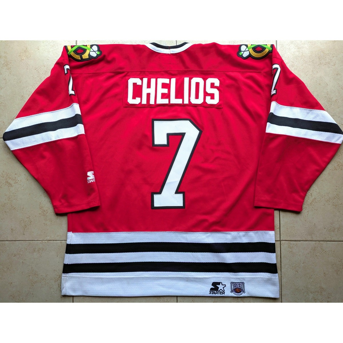 Chris CHELIOS #7 Chicago Blackhawks 90s STARTER jersey XL red NHL