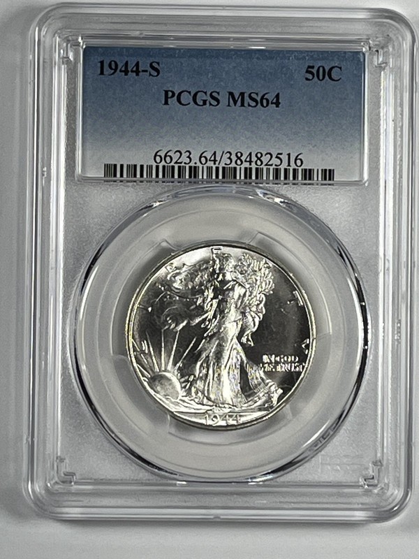 1944-S Walking Liberty Half Dollar PCGS MS64 Blazing White