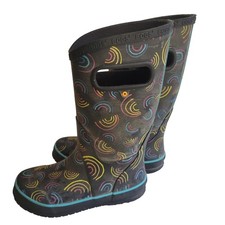 Bogs Rain Boots Youth 1 Black Wild Rainbow Waterproof Pull On