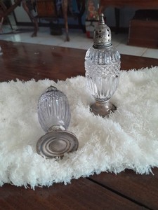 Antique Sterling Silver & Crystal Salt & Pepper Shakers