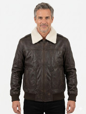 Bomber Uomo Aviatore A2 Giacca Pelle Marrone Invecchiato Volo Retro Pilota G1 B3