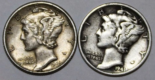 (2) Mercury Dimes - Extra Fine - 1941P 1941D - #1577ED FREE SHIPPING
