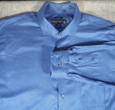Pronto Uomo Dress Shirt Mens Tall 18.5 Blue Classic Fit Non Iron Long Sleeve Cot