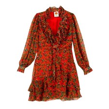 Farm Rio Red Tucano Resort Wear Dress | Ruffle Mini, Parrot Print, Tropical, M