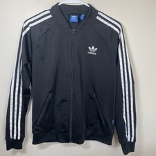 Adidas Women Track Jacket Medium Black Trefoil Firebird Original SST Top