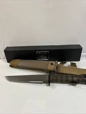 OKC 3S Tanto USMC Style Serrated Knife Brown with Scabbard