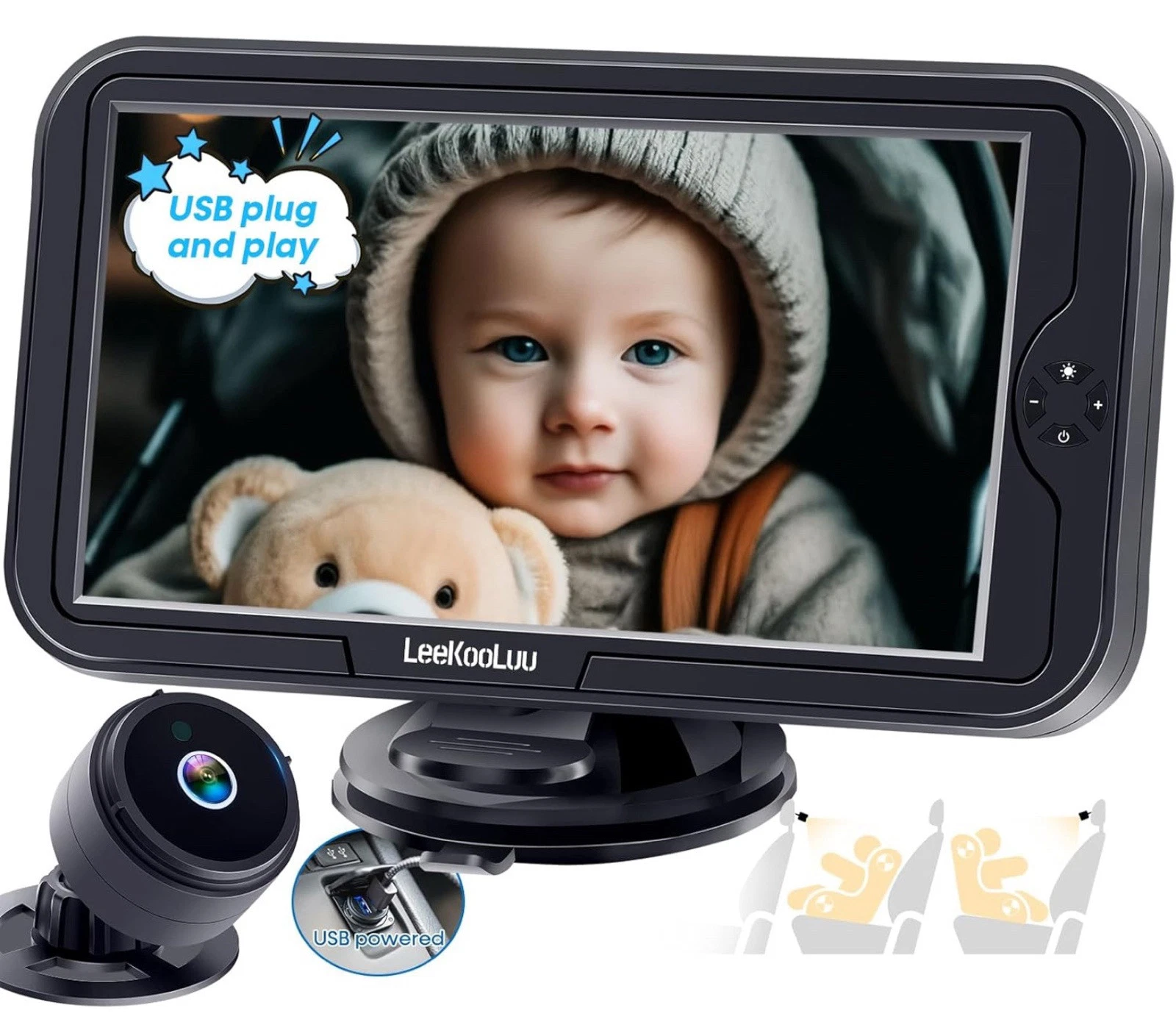 LEEKOOLUU Baby Car Camera Kit HD 1080P Rear-Facing Night Vision