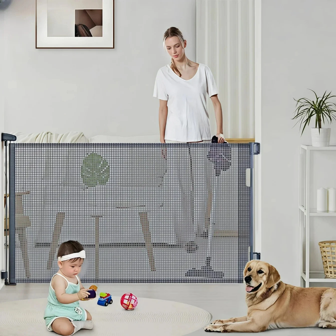 Retractable Extra-Wide Baby & Pet Gate — 54.7 in x 33.9 in (139 x 86 cm), Gray