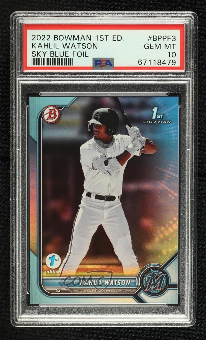 2022 Bowman 1st Edition Sky Blue Foil Kahlil Watson #BPPF-3 PSA 10 GEM MT 0j8s