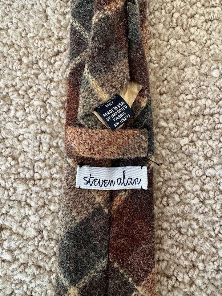 Steven Alan Neck Tie Luxury Narrow Width.  100% Wool.  Brown Plaid Pattern - Image 2 of 4