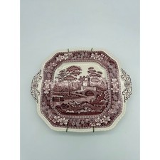 Spode Pink Tower Square Handled Cake Plate Platter 11.5" Vintage England Red Spode Pink Tower Square Handled Cake Plate Platter 11.5" Vintage England Red - Image 1