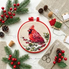 DIY Counted Cross Stitch Kit "Cross-stitch kits Winter Cardinal" with hoop