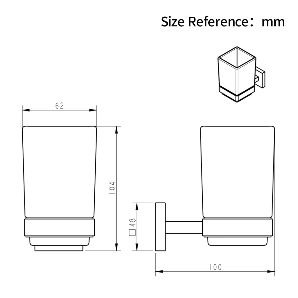 Toothbrush Holder Wall Mount Tumbler Square Modern Chrome Bathroom Accessory UK - Image 3 of 4