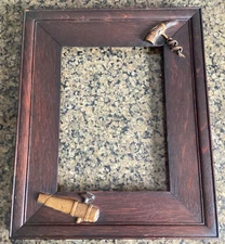 Antique Mission Oak Arts & Craft Picture Frame Pub Tavern Bar Corkscrew Beer Tap