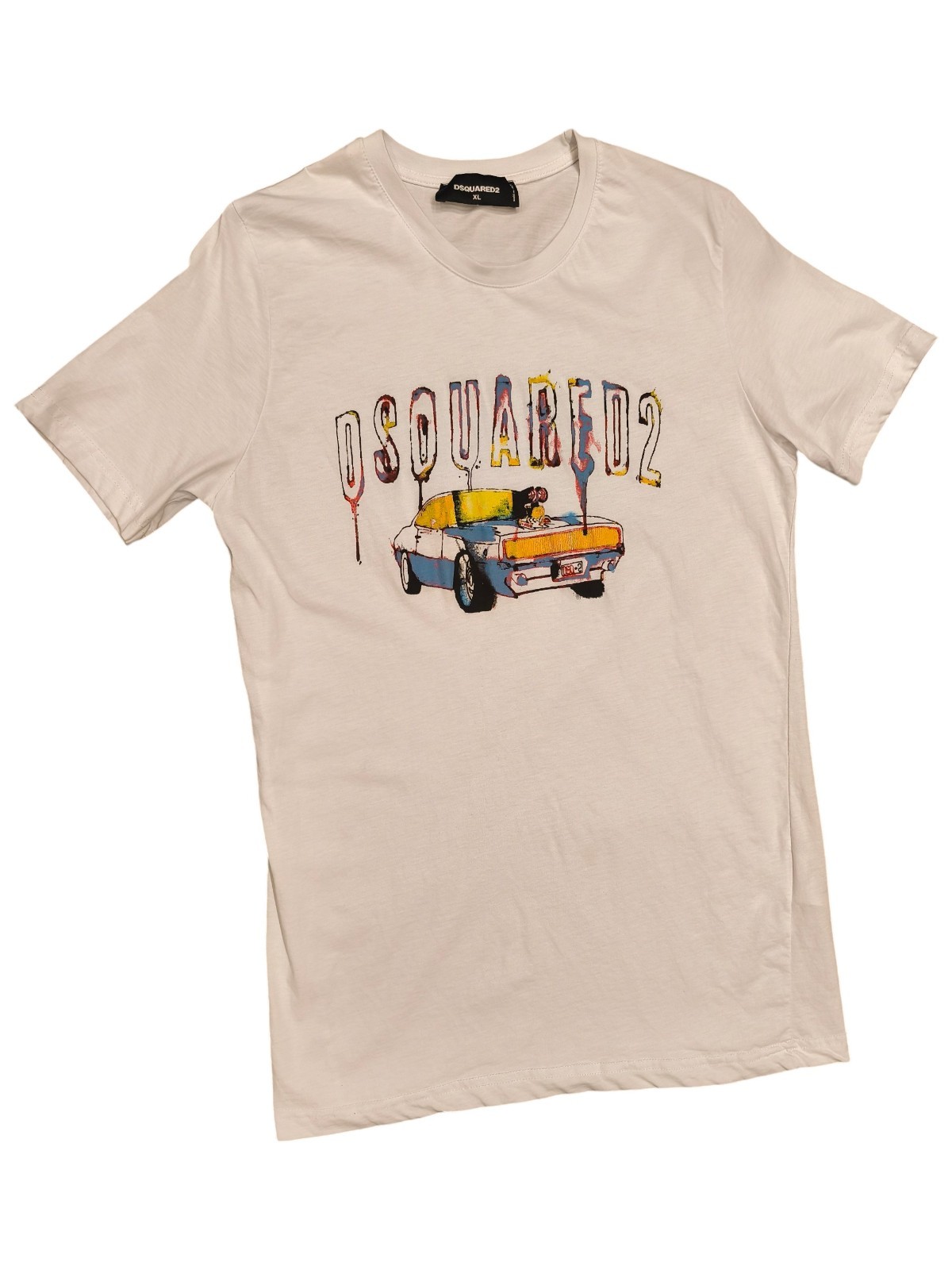 DSQUARED2 Men's Graphic T-Shirt XL White Classic Muscle Car Print Made In Italy