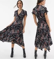 Urban Outfitters UO Elle Black Floral Button Midi Dress Small EUC Whimsigoth
