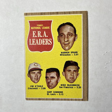 Topps 1962 NL E.R.A. Leaders #56 Warren Spahn Jim O'Toole Curt Simmons miscue