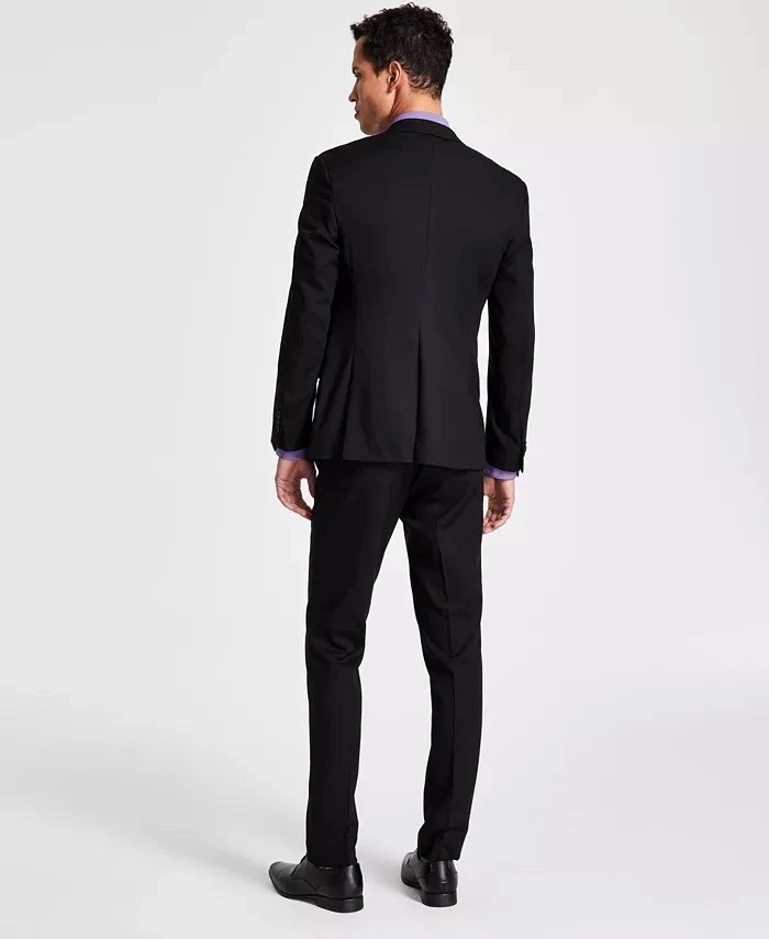 $590 NOVO KENNETH COLE Masculino 38S Preto Sólido Fino 2 Peças Terno com Calça 30x30 - Imagem 3 de 4