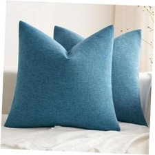 Pack of 2 Decorative Farmhouse Linen Pillow Covers 18" x 18" Pack of 2 Blue
