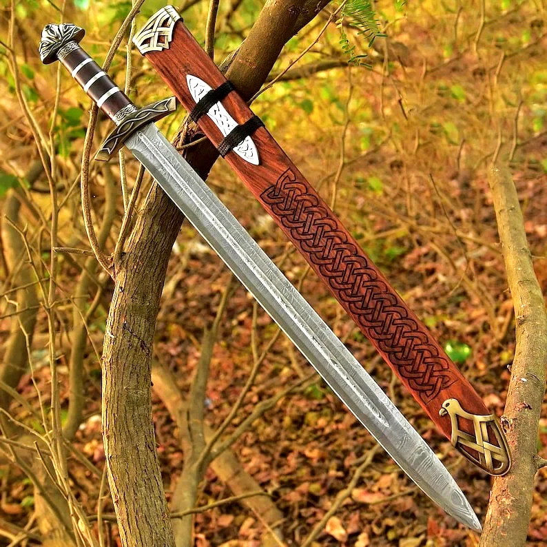 Espada vikinga de acero Damasco hecha a mano de 30" afilada lista para la batalla espada medieval regalo Foto 2 de 3