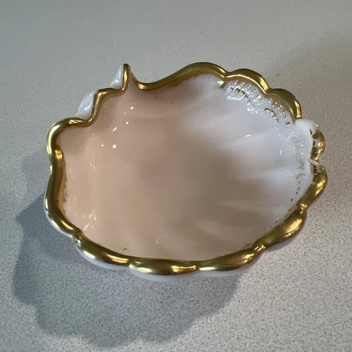 VINTAGE LENOX 1960S PINK MILK GLASS  SHELL SHAPED DISH GOLD TRIM