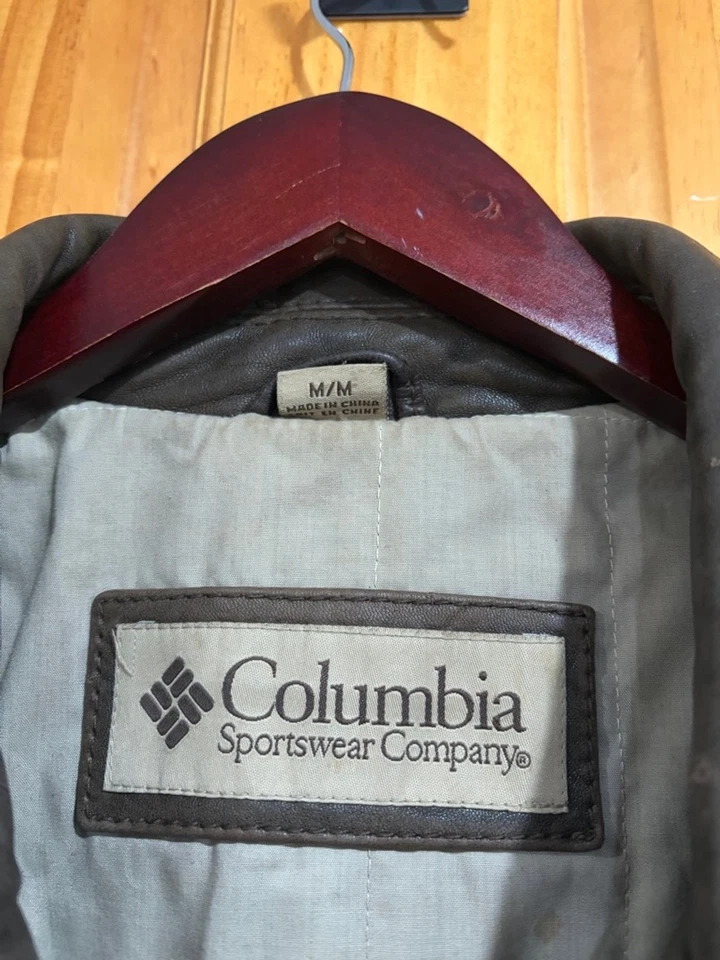 Chaqueta Patinia De Colección Columbia Sportswear Cuero Genuino Marrón Cremallera Frontal Para Hombre Foto 2 de 4