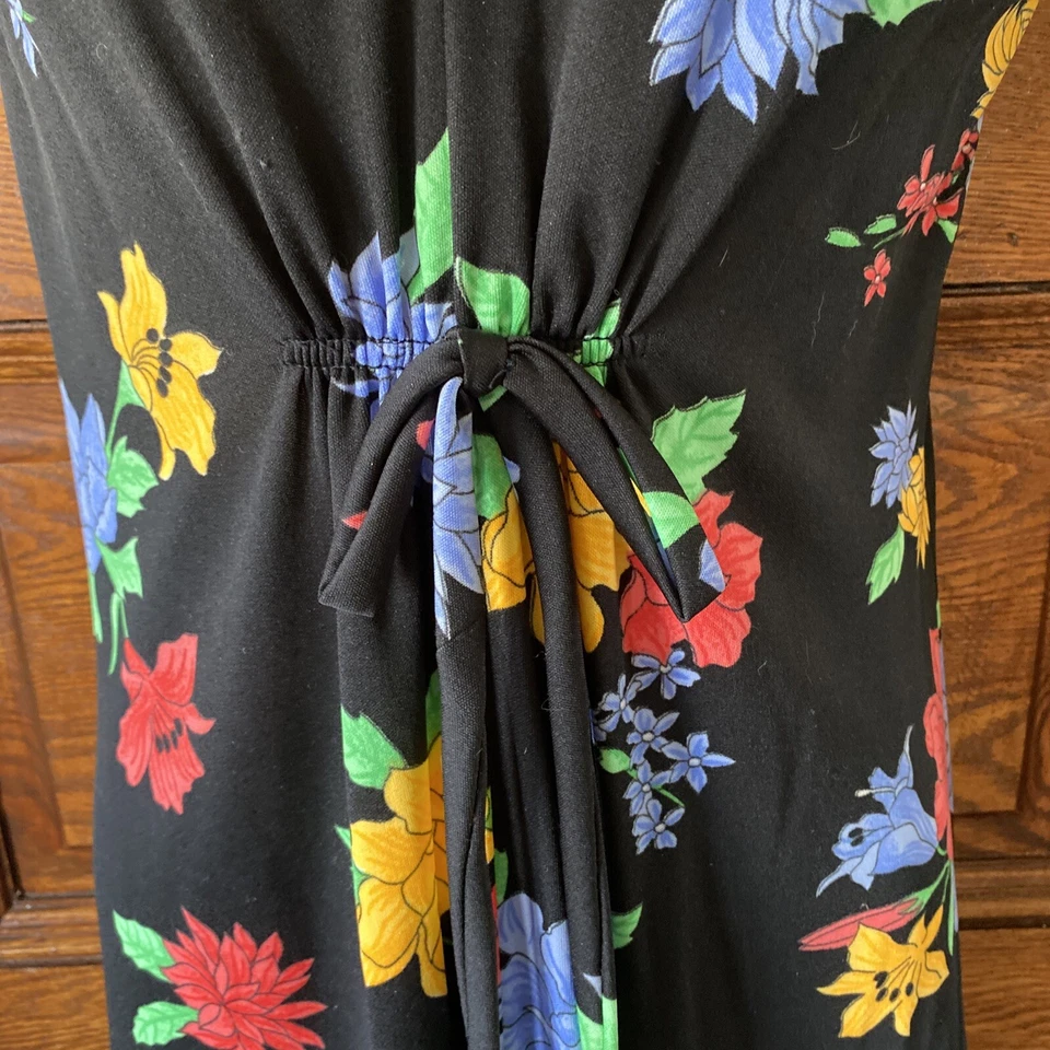 Винтажный 1970-80-х годов R & K оригиналы черный цветок питания ретро богемное макси платье, размер 12 - Изображение 3 из 4
