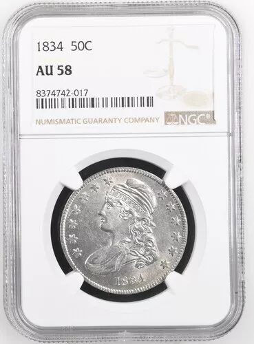 1834 Philadelphia Mint Silver Capped Bust Half Dollar NGC AU 58
