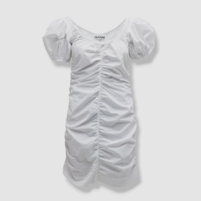 $195 Ganni Women's White Ruched Scoop Neck Bodycon Dress Size 42 | eBay