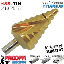 HSS Titan Stufenbohrer Ø 10 - 45mm Spiral Schäl Fräser Kegel Konus Bohrer Senker