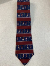 Tommy Hilfiger Men's Necktie ~ 100% Silk ~Golfing ~ Navy Blue/Red/Gold ~ EUC