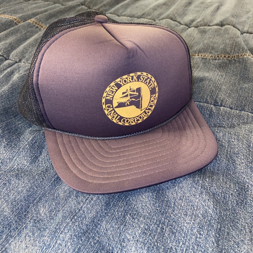 Vintage 80s 90s Snapback Hat NY State Erie Canal Corporation Mesh Trucker Blue eBay