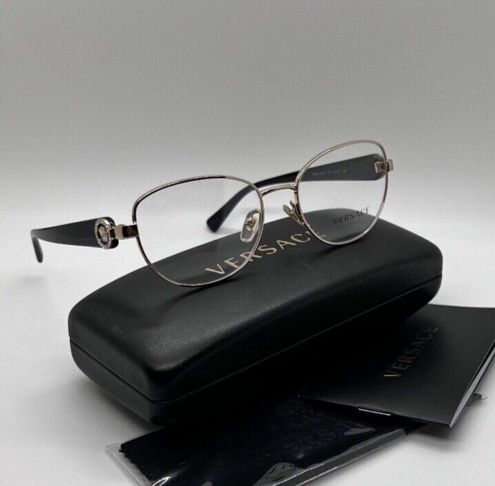 VERSACE 1246-B 1332 Women Eyeglasses 52-17-135 Black/Pale Gold 100% Authentic