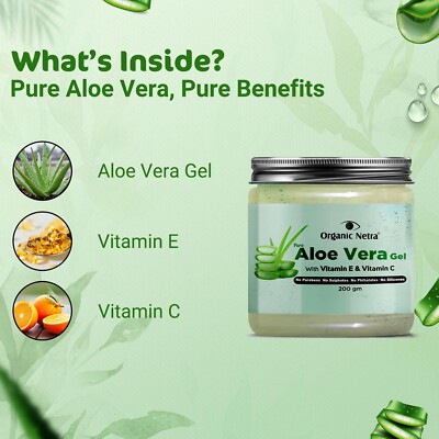 Organic Netra Pure Aloe Vera Gel with Vitamin C & E for Skin,Face and Hair  200gm | eBay
