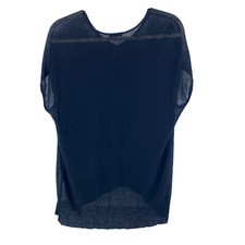 Eileen Fisher Black Lagenlook Cap Sleeve Lacy Knit Sweater Hi-Lo Hem Womens 1X