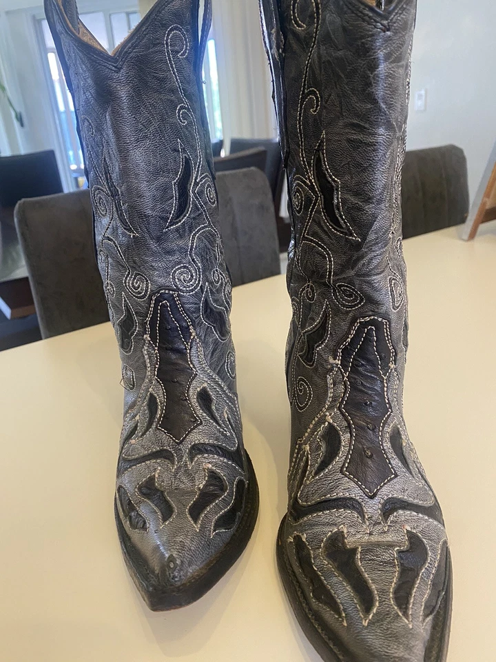 Botas vaqueras vintage Rudel Western para mujer talla 5 1/2 gris bordado Foto 2 de 4