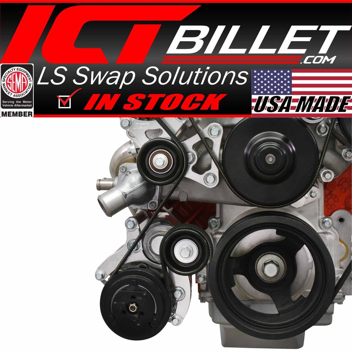 ICT Billet LS Truck Low Mount 6-Rib Sanden 7176 A/C