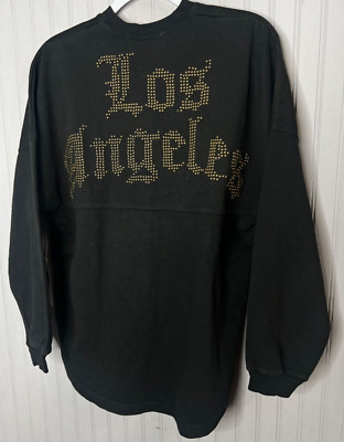 SPIRIT JERSEY Womens TSHIRT S M Oversized Black Gold Stud Los Angeles Cotton NEW