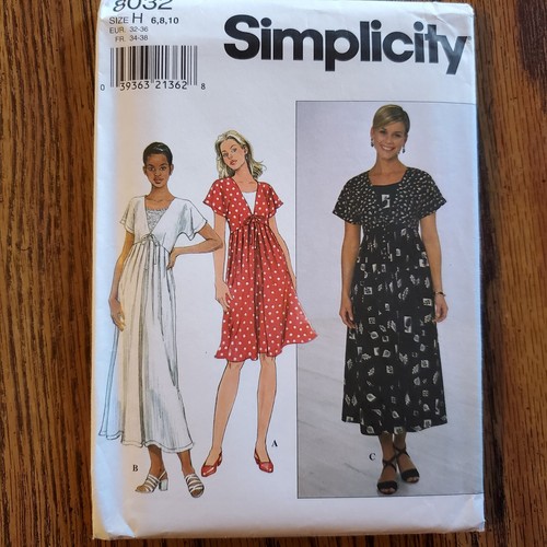 Abito anni 90 modello semplicità 8032 manica kimono vita alta scollo V 6 8 10 - Foto 2 di 3