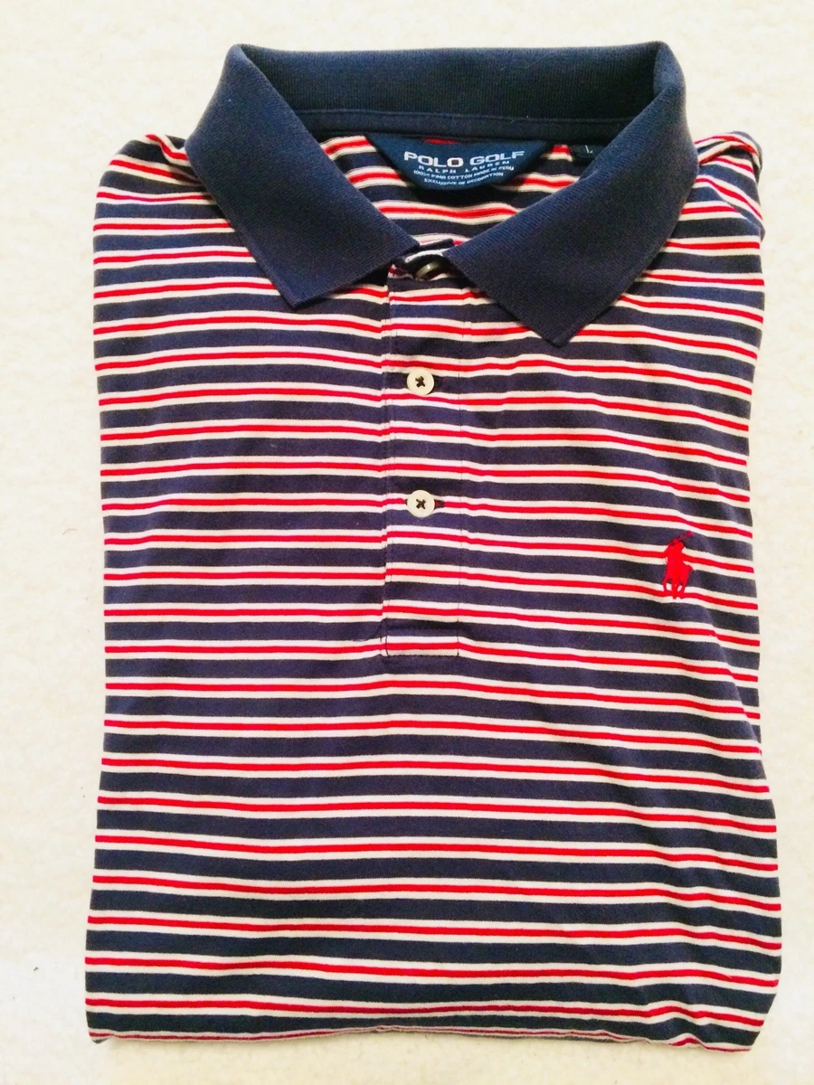 Mens POLO RALPH LAUREN Red White Blue Stripe RUGBY SS Shirt L