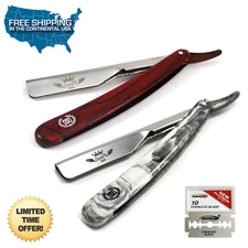 2 PC SMART BARBER SALON CUT THROAT STRAIGHT RAZOR SHAVETTE + 10 SHAVING BLADES