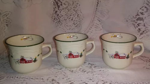 Set of 3 Pfaltzgraff Snow Village Christmas Dinnerware Coffee Mug Cup Angel FARM