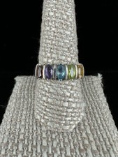 Vintage Sterling Silver Marquise Cut Multi Gemstone Rainbow Ring Sz 10